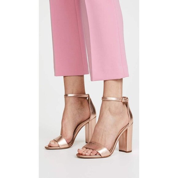 Sam Edelman Yaro Ankle Strap Block Heel Sandals Rose Gold Women 6.5 - Picture 1 of 14